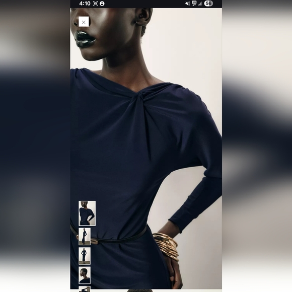 Zara Midnight Blue Belted Midi Dress - Picture 3 of 11